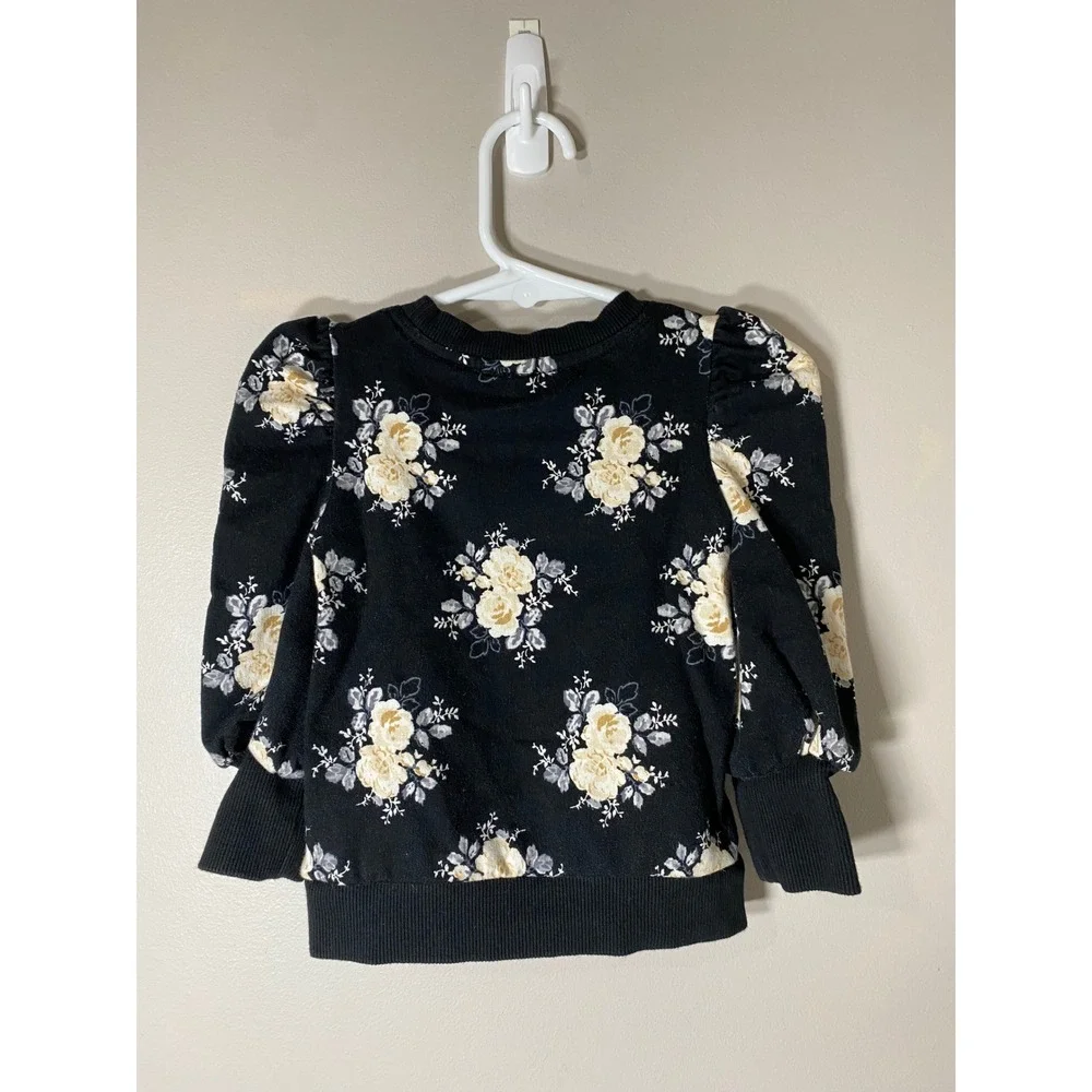Jane and Jack Floral Puff Sleeve Sweatshirt Black Cream Girls‎ 18-24 Months